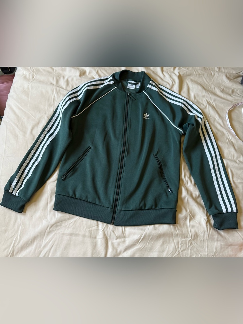 adidas Green Track Jacket with White Stripe Accents